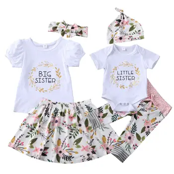 0-6Y Newborn Baby Toddler Dekle Družino Ujemanja Obleke Sestrico Romper Hlače Velika Sestra T shirt Krila Flower Obleke