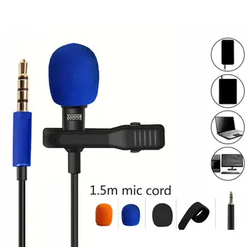 1,5 m, Mini Prenosni Mikrofon Kondenzatorski Clip-on River Lavalier Mikrofon Žično Mikrofo/Microfon za Telefon za Laptop/Črna / rdeča/modra