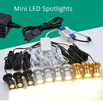 1 do 12 kos na sklop 1W Mini LED Žarometi, Kabinet Luči Black Nakit Predstavitev Zaslon Lučka za 360° obračanje