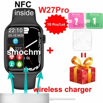 10 Kosov /Veliko Smochm W27Pro W27Max Globalni Različici 45MM NFC Pametno Gledati Meri Obrazi Bluetooth, Združljiva Kliče Nepremočljiva
