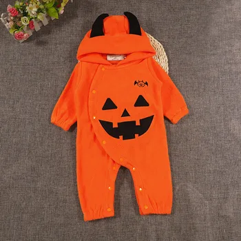 2020 Novega Dojenčka Novorojenček Dojenček Fant Dekle Halloween Igralne Obleke Kostum Hooded Bučna Tiskanja Jumpsuit Obleke Za Otroke, Oblačila