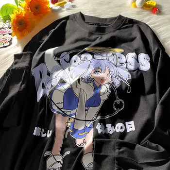 2021 Harajuku Anime Dekle Tiskanja Grafika Majica Ženske Kawaii Teens Oblačila Dolg Rokav Vrhovi Jeseni Japonski Modni Puloverji