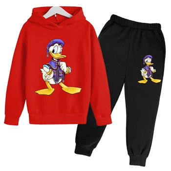 2022 Otrok Hooded Majica Tisk Disney Donald Duck Hoodie Pomlad Risanka Moda za Moške in Ženske Majica Set
