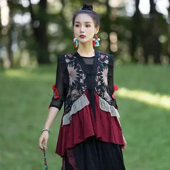2022 tradicionalni kitajski dama telovnik letnik cvet vezenje suknjič kitajski retro waistcoat elegantna dama hanfu telovnik tang obleko