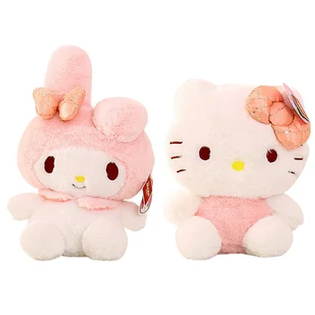 22 cm Hello Kitty Plišastih Lutka Kt Mačke Risanke Toy Mehko Polnjene Živali Lutka Sanrio Seriji Igrače Sedel Držo Nagnjeni Položaj