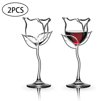 2Pcs Ustvarjalne Kozarec Vina Rose Cvet Obliko Ognjeni Vodi-Brezplačno Rdeče Vino Cocktail Očala Doma svate Barware Drinkware Darila