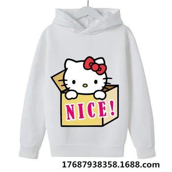3-14 Let Starih Otrok hoodies 2022 Priljubljena Novo Hello Kitty Moda Baby Boy Tiskanja Oblačila, ki Jeseni Dolgimi Rokavi Pulover