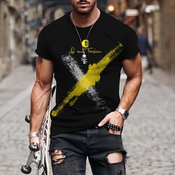 3D Barvno X Vzorec Tshirts Za Moške Letnik Priložnostne T-shirt Street Fashion Moški T-shirt Kratek sleeved Svoboden Prevelik T-shirt Vrhovi