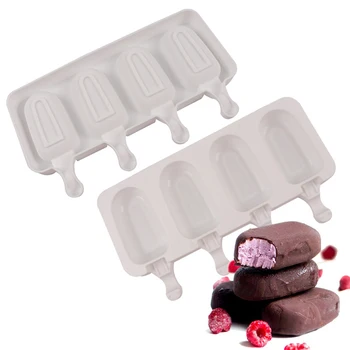 4 Votlini Ovalne Silikonske Ice Cream Plesni DIY Popsicle Mousse Puding Ice Cube Pladenj za Pecivo Peka Sladice Kalupi za Kavo Orodja