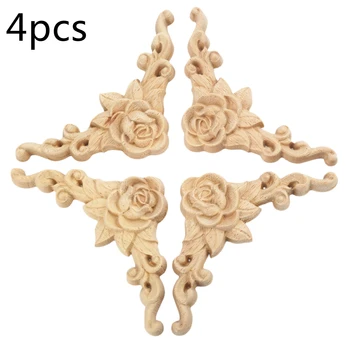 4pcs/set Woodcarving Kotu Nalepke Unpainted Lesa Nalepko Kotu Onlay Aplicirano Okvir Doma Evropske 3D Rose Dekor Pohištvo 8*8 cm