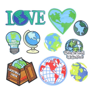 5PC Risanka Globus Zemlje Svetovni Zemljevid Žarnice Polje Srce Ljubezni, Vezenje Aplicirano Obliž Šivanje Značko T-shirt Suknjič Okraskov