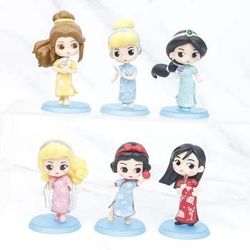6Pcs/Set Disney princesa Q Posket Mulan sneguljčica Pepelka Belle Jasmina Aurora Qposket Pvc Model Slika Igrače