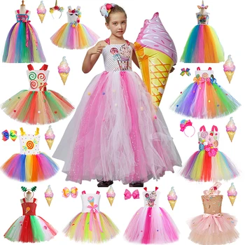 Dekleta Disney Cosplay Sladoled Sweet Candy Princesa Obleko Otroci Rojstni Dan Samorog Kostum Obleko Purim Lollipop Obleko
