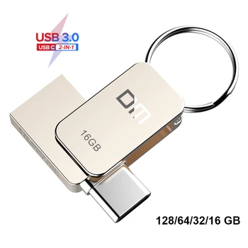 DM PD059 USB Flash Disk 128GB OTG Kovinski USB 3.0 64GB PenDrive Ključ 32GB Tip C pen drive Mini 16GB Flash Drive, Pomnilniško kartico memory Stick