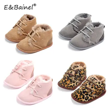 E&Bainel Pozimi Baby Prvi Pohodniki Toplo Dojenčki Čevlji Specializiranimi Za Umetno Krzno, Mehka Podplatom Baby Dekleta Fant Škorenjčki Čevlji Leopard, Tiskanje Baby Čevlji