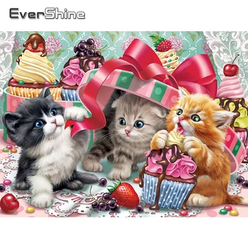 EverShine 5D Diamond Slikarstvo Mačka Celoten Kvadratni Diamond Vezenje Živali Nov Prihod Mozaik Torto Obrt Hobi