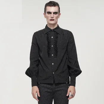 Evropski Goth Style Sprednji Srednji Krat Čipke Goth moška Črna Majica Izgleda Tanke Retro Moda