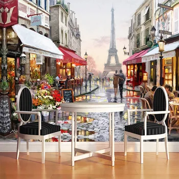 Evropski Stil Ulica Oljno sliko 3D Photo Zidana Ozadje Cafe, Restavracija Notranje zadeve Moda Dekor Stene Papirja De Papel Parede 3D
