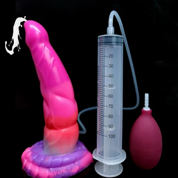 FAAK Svetlobna Squirting Dildo Z Bedak Silikonski Ukrivljen Analni Čep Žareče Temna Tekočina Spray Sex Igrače Za Ženske Fantazije Izdelka