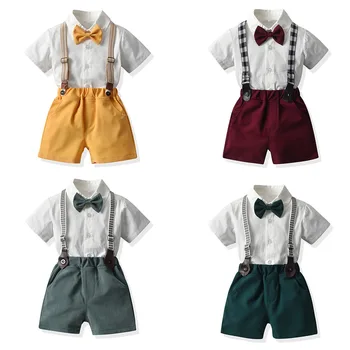 Gospod Oblačila Fant Malčka, Belo Srajco s Kravato Loka + Suspender Hlače Otroci s Rojstni dan Obleko Fotografija