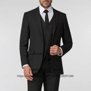 Klasična Črna Slim Fit Mens Obleko Formalnih Poslovnih Jopič Poroko Ženina Jopičem Banket 3 Kos Set Kostum Homme Jakna Telovnik Hlače