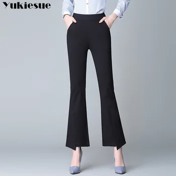 korejski moda ulične poletje visoko pasu, Ženske prugasta Capris hlače za ženske suh slim flare hlače ženske hlače črne