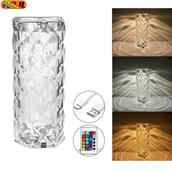 LED Kristalno namizne Svetilke Projektor Svetlobe 3/16 Barve Nastavljiv Dotik Romantično Diamond Vzdušje Lahka Akumulatorska Noč Svetlobe