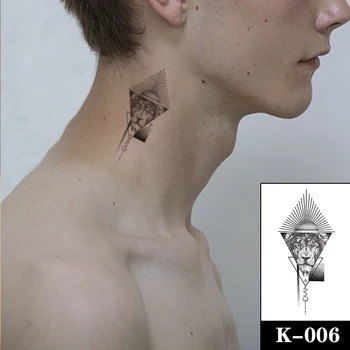 Lev Volk Geometrijo Nepremočljiva Začasni Tattoo Nalepke, Akvarel Cvetje Ponaredek Tetovaže Flash Tatoos Vratu Body Art za Ženske, Moške