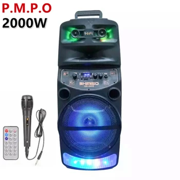 Maksimalna Moč 2000W 8 Inch Zunanji Voziček Stranka Zvočnik Zunanji Prenosni FM-Radio, Bluetooth Zvočniki Z LED Luči Žično Mic Polje