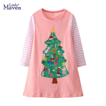 Malo maven 2022 Dolge Rokave Obleko Božič Jeseni Lovely Baby Dekleta Obleke, Casual, za Otrok 2-7 leto