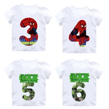 Marvel Rojstni dan Številke 1 2 3 4 5 6 7 8 9 Disney T-majice Risanka Spiderman Srčkan Vrhovi Otroci Oblačila Fantje Dekleta Poletje Obleko Tee