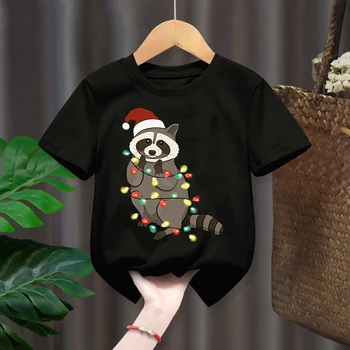 Meditirajte Vesel Rakun Božična Risanka Tiskanja Poletje otroška Oblačila Fantje Dekleta T-shirt Kratek Rokav Živali Tiskanja T-majice