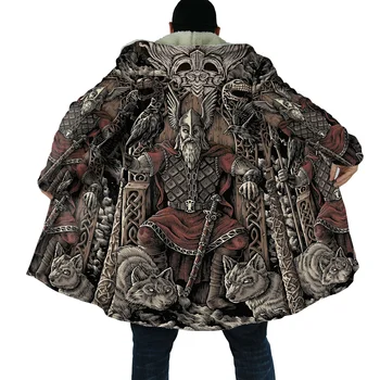 Moda za moške zimske hooded plašč Viking vrana tatoo 3D celotno telo, tiskanje volna plašč Unisex priložnostne zgosti topel plašč plašč
