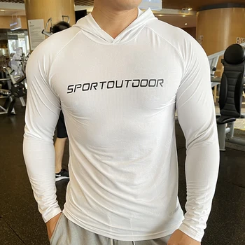 Moški Tekaški Športni Hoodies Fitnes Swearshirt Oblačila Telovadnici Usposabljanje Tek Svoboden Hooded Prostem Quick Dry Dihanje Šport