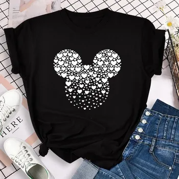 Novi T-majice za Ženske Modni Srce Minnie Print Majica s kratkimi rokavi Ulične Oblačila Kawaii Mickey Mouse Disney T Shirt Ženski zgornji deli oblačil