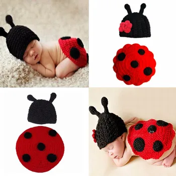 Novorojenček 2Pcs/Set Ladybug bo Ustrezala Fotografija Rekvizitov, Kostumov Klobuk + Cape, Pletene, Kvačkane Obleke Srčkan Baby Žuželke Oblačila