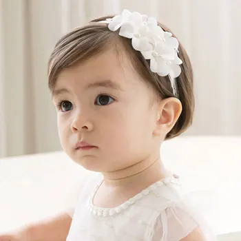 Novorojenček Srčkan Baby Pearl Hairband Bele Čipke Cvet Ročno Elastični naglavni Trak za Dekle Bebes Pribor Malčka Dojenčka Trakovi