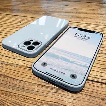 Original Kvadratnih Kaljeno Steklo Primeru Telefon Za iPhone 13 11 12 Pro Mini Max X XS Max XR 7 8 Plus SE2 Polni zaščitni Pokrov Objektiva