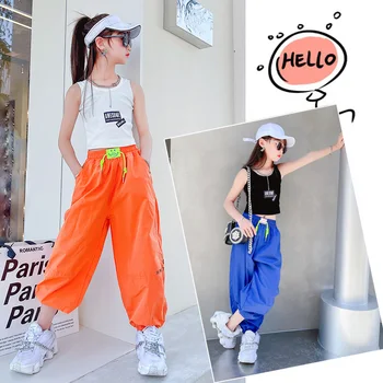 Otrok Hip Hop Kostum Nastavite 2021 korejski Poletje Deklica Telovnik + Ohlapne Hlače Uspešnosti Kostum Komplet Trenirka za Otroke