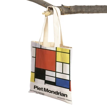 Piet Mondrian Geometrijske Linije Barvo Dvojni Tisk Nakupovalna Torba Ženske Varovanec Vrečke Lady Platno Tote Večkratno Uporabo Potovalni Torbici