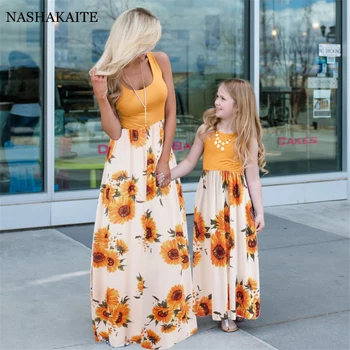 Poletje ujemanje družino obleke Mama in hči pomlad in poletje, ki panelled tank obleko Za Mamica in mi oblačila družino videz