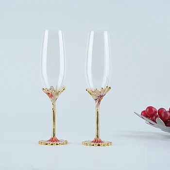 Poročni Kozarci Šampanjca Emajl Barva Zlata Šampanjec Predvsem Piščali Sončnično Stekla Osnove Okrašena Visoko Grad Stekleni Izdelki Drinkware
