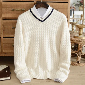 Pozimi vrh zgosti čisto kašmir pulover moške proti-vrat jacquardske pleteni pulover študent toplo dno majica mladi modni