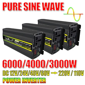 Pure Sine Wave Power Inverter 12V/24V/48V/60V NA 220V Napetost Pretvornika 6000/4000/3000W Avto Intelligent digital display (Digitalni Zaslon Inverter