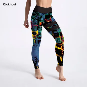 Qickitout Barvni 3D Digital Ice Cube Natisnjeni Dokolenke Za Ženske Barvo Trendovski Stil Legging Slim Uvježbavanje Hlače Priložnostno XS-XL
