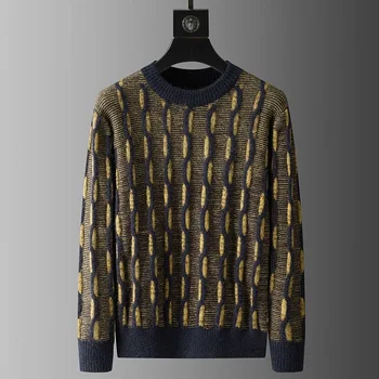 Razkošno osebnost ustvarjalne jacquardske barvni kontrast pulover za moške 2022 zimsko termalno pletenine fashion priložnostne mladi pulover