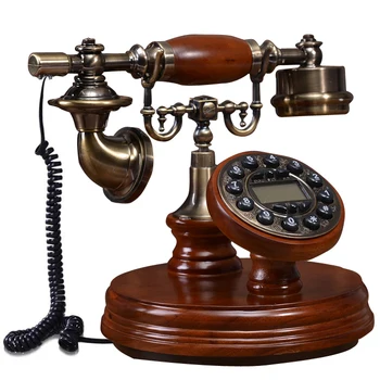 Retro stacionarnega telefona lesa domači hiši urad hotel krog ID kličočega prikaz starinsko mizo dekoracijo fiksnih telefonskih dnevna soba