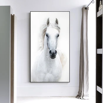 Skandinavski Slog Belem Konju, Platno, Slike Živali Sodobne Plakatov in Fotografij Wall Art Slik, Dnevna Soba Dekoracijo Doma