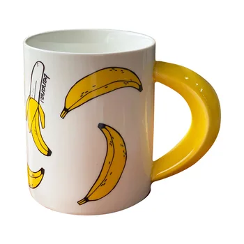 Srčkan Banana Vzorec Pokal z Rumeno Ročico Tea Cup Urad Mleka Pokal Kuhinjske Potrebščine za Ročno poslikano Kave Vrč Lep Teacup 0