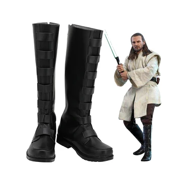 Star Cosplay Čevlji Čevlji Jedi Master Qui Gon sl Cosplay Odraslih Črni Škornji Halloween Stranka po Meri